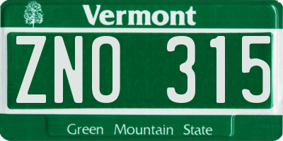 VT license plate ZNO315