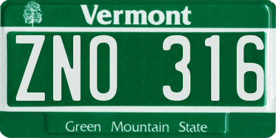 VT license plate ZNO316