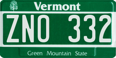 VT license plate ZNO332