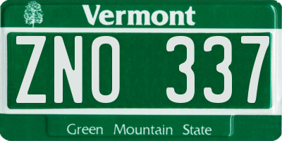 VT license plate ZNO337