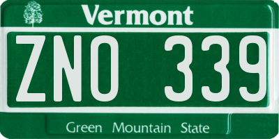 VT license plate ZNO339