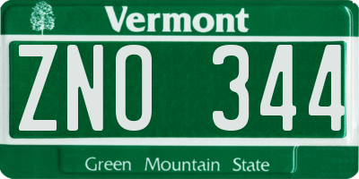 VT license plate ZNO344
