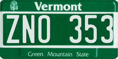 VT license plate ZNO353