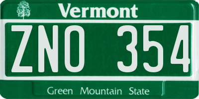 VT license plate ZNO354