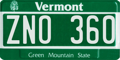 VT license plate ZNO360