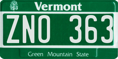 VT license plate ZNO363