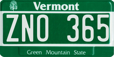 VT license plate ZNO365