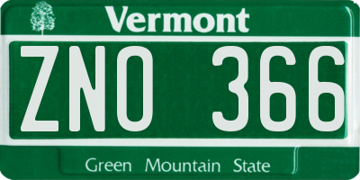 VT license plate ZNO366