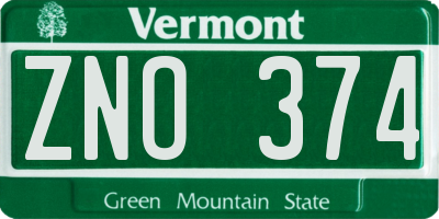 VT license plate ZNO374