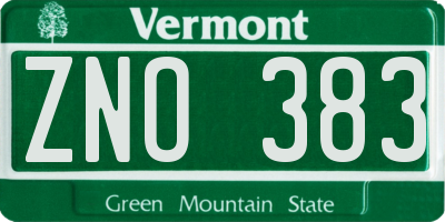 VT license plate ZNO383