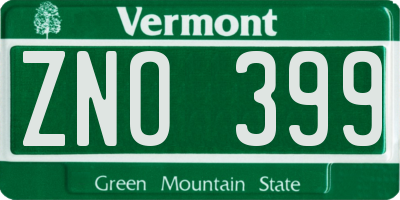 VT license plate ZNO399