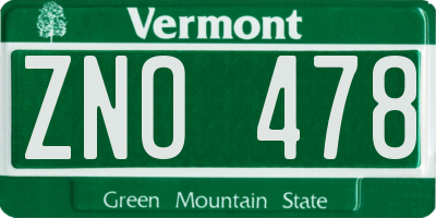 VT license plate ZNO478