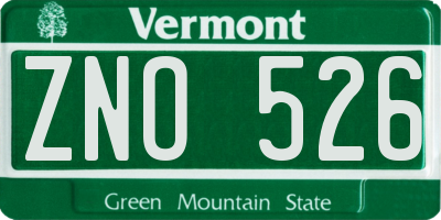 VT license plate ZNO526
