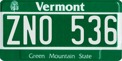 VT license plate ZNO536