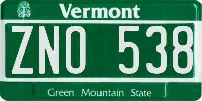 VT license plate ZNO538