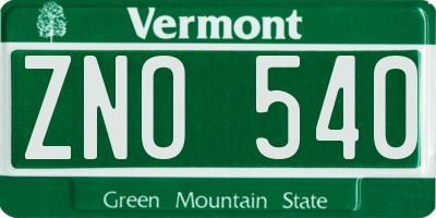VT license plate ZNO540