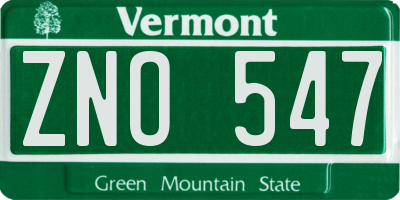 VT license plate ZNO547