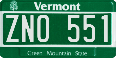 VT license plate ZNO551
