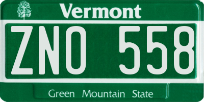 VT license plate ZNO558