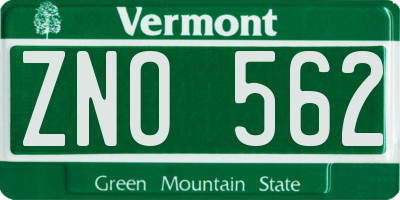 VT license plate ZNO562