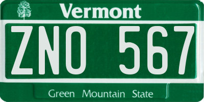 VT license plate ZNO567