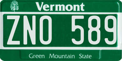 VT license plate ZNO589