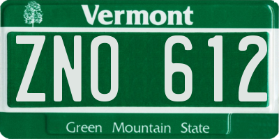 VT license plate ZNO612