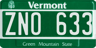 VT license plate ZNO633