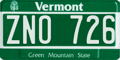 VT license plate ZNO726