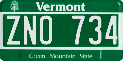 VT license plate ZNO734