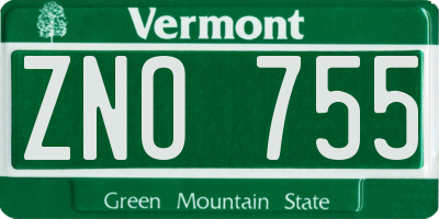 VT license plate ZNO755