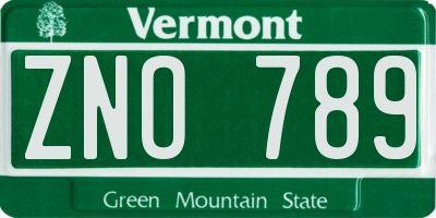 VT license plate ZNO789