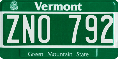VT license plate ZNO792