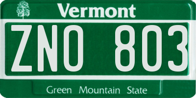 VT license plate ZNO803