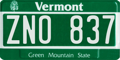 VT license plate ZNO837
