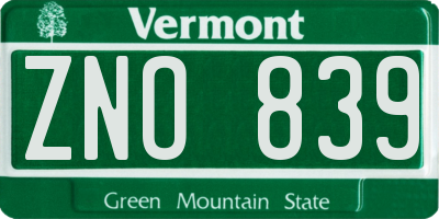 VT license plate ZNO839