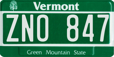 VT license plate ZNO847