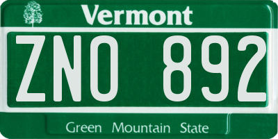 VT license plate ZNO892