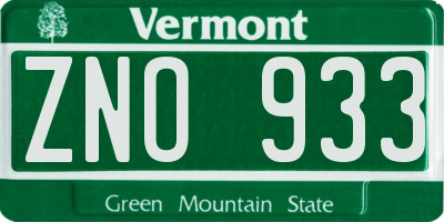 VT license plate ZNO933