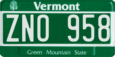 VT license plate ZNO958