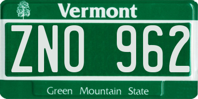 VT license plate ZNO962