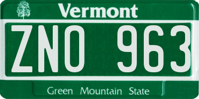 VT license plate ZNO963