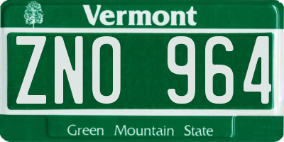 VT license plate ZNO964