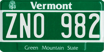 VT license plate ZNO982