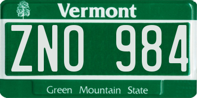 VT license plate ZNO984