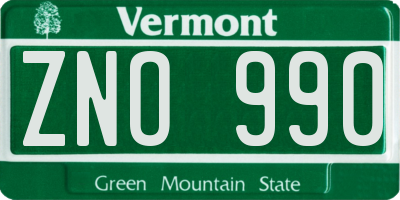 VT license plate ZNO990
