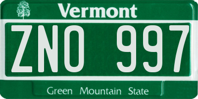 VT license plate ZNO997