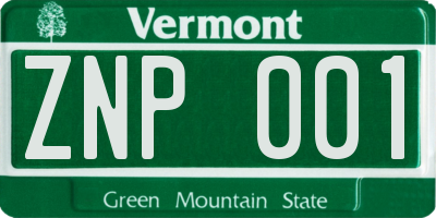 VT license plate ZNP001