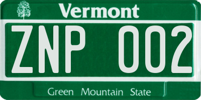 VT license plate ZNP002