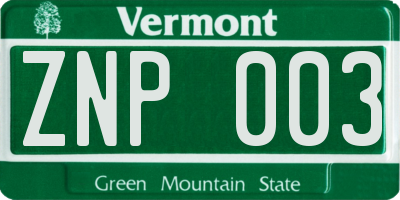 VT license plate ZNP003